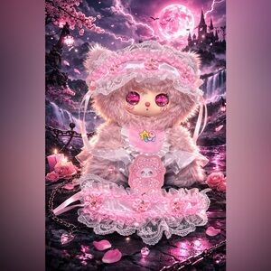 600% Liita "Tea Time With My Girl" secret pink liquid glitter eyes. Cream Paws